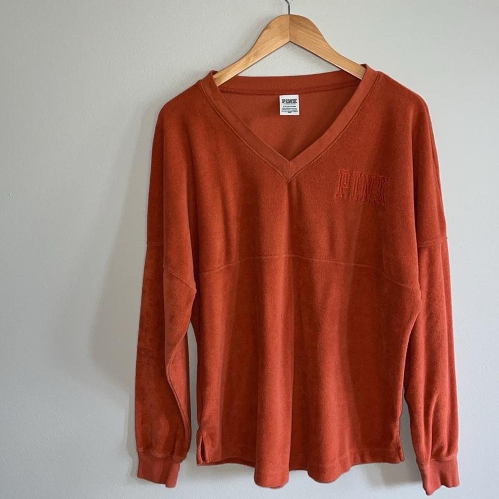 Victoria's Secret Pink Varsity Terry V-Neck Long Sleeve